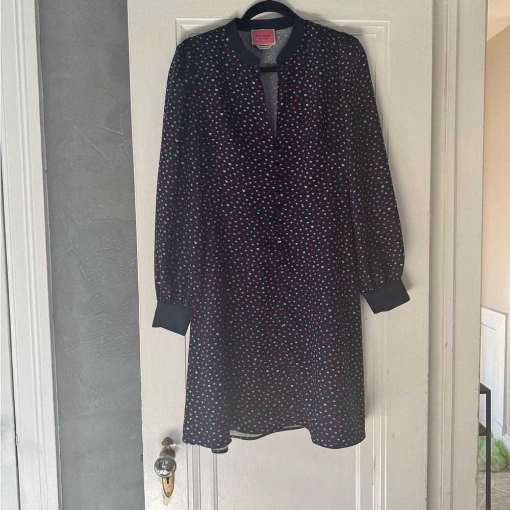 Kate Spade Navy and Pink Heart Pattern Dress, size 8